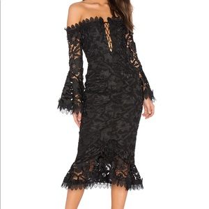 Nicholas lace-up bodice bell sleeve evening gown